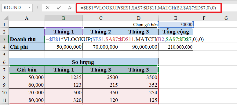 Kết hợp hàm Vlookup và hàm Match khi tìm theo nhiều cột chứa kết quả